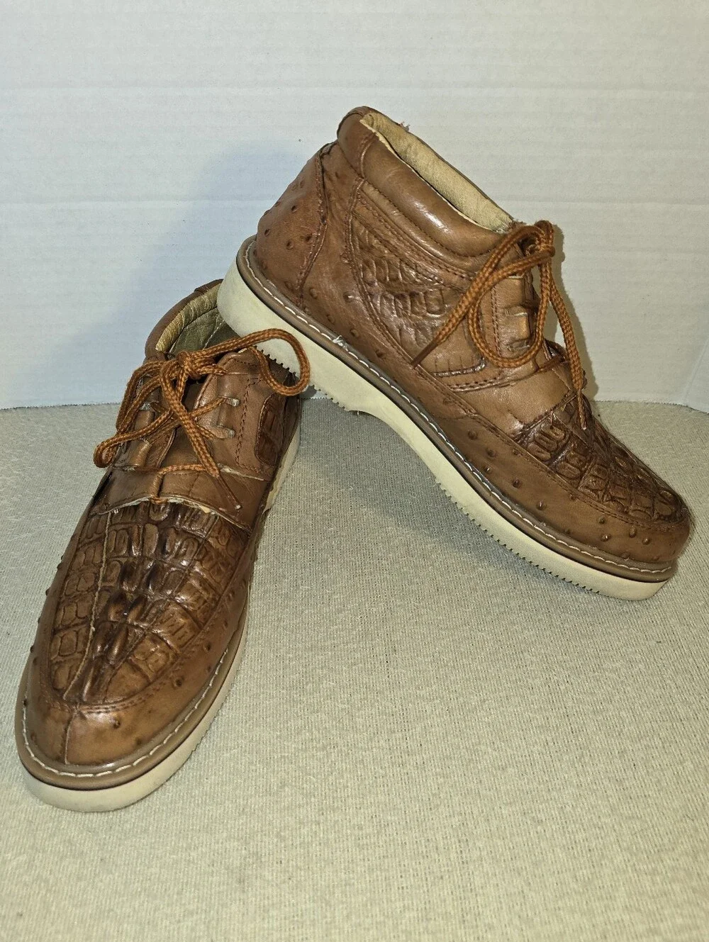 Crocodile Ostrich Print Men's Leather Shoes size 9.5